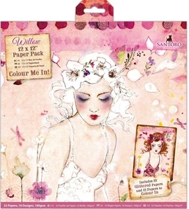 Docrafts 12x12" Colour Me In scrapbook papers 32pk 160gsm Santoro Willow 160100  - Picture 1 of 1