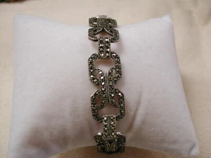 Marcasite interlocking 14mm squares Bracelet J J Sterling 7.5 in - Picture 1 of 8