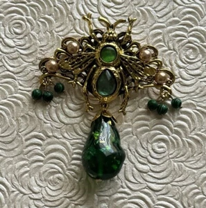 Bees vintage style brooch pin enamel gold tone Metal - Picture 1 of 4