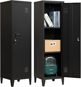 High Standing Indoor Lockable Cabinet, Metal Locker Organizer, 3-In-1 Shelves Re
