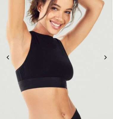 Fabletics Womens Wren SculptKnit Sports Bra Black S NWT Logo Wide Band Mesh  - Image 1 of 4