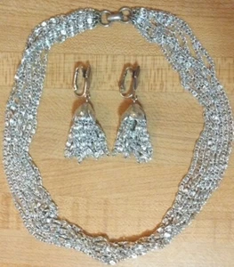 Sarah Coventry 8 Strand Silver Cascade Tone Choker Necklace with Earrings - Picture 1 of 1