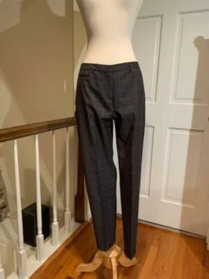 Piazza Sempione/La Via 18 Black Blue Plaid Slim Straight Leg Flat Front Pants Si - Image 1 of 4