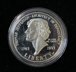 1993-S Jefferson Architect of Democracy Commemorative Silver Dollar Coin (717-4) - Picture 1 of 3