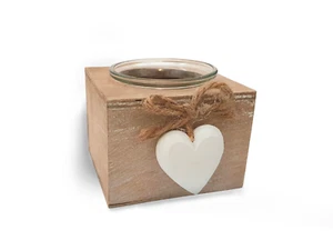Provence Natural  Wooden Tealight Holder with White Heart  Chic Shabby Gift  - Picture 1 of 1
