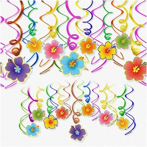 Tropical Luau Hibiscus Swirls - 30 Pcs Hawaiian Flower F Hanging Swirls for Tiki - Picture 1 of 7