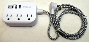 USB Power Strip, Flat Plug Power Strip Extension Cord with 3 Outlets 3 USB Ports - Picture 1 of 4