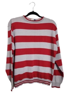 Mooks Size S Knit Jumper Womens Red Grey Striped Long Sleeve Round Neck Shirt - Picture 1 of 8