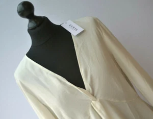 GUESS Womens LS Top V-Neck Open Top Lightweight Creme Loose Fit Blouse UK 12 - Picture 1 of 12