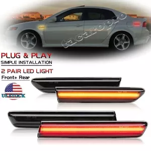 4X For 04-08 Acura TL Base Smoked LED Front Rear Bumper Side Marker Lights SET - Foto 1 di 16