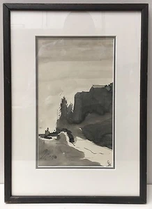 Original Aquarell & Tusche Landschaftsgemälde - Bild 1 von 4
