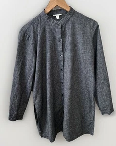 Eileen Fisher Petite Medium Mandarin Collar Tunic Blouse Hemp & Organic Cotton - Picture 1 of 12