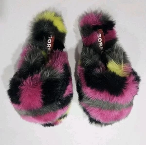 Sorel Go-Mail Run Women's Faux Fur Slippers Multi Color Size 7 New - Picture 1 of 10