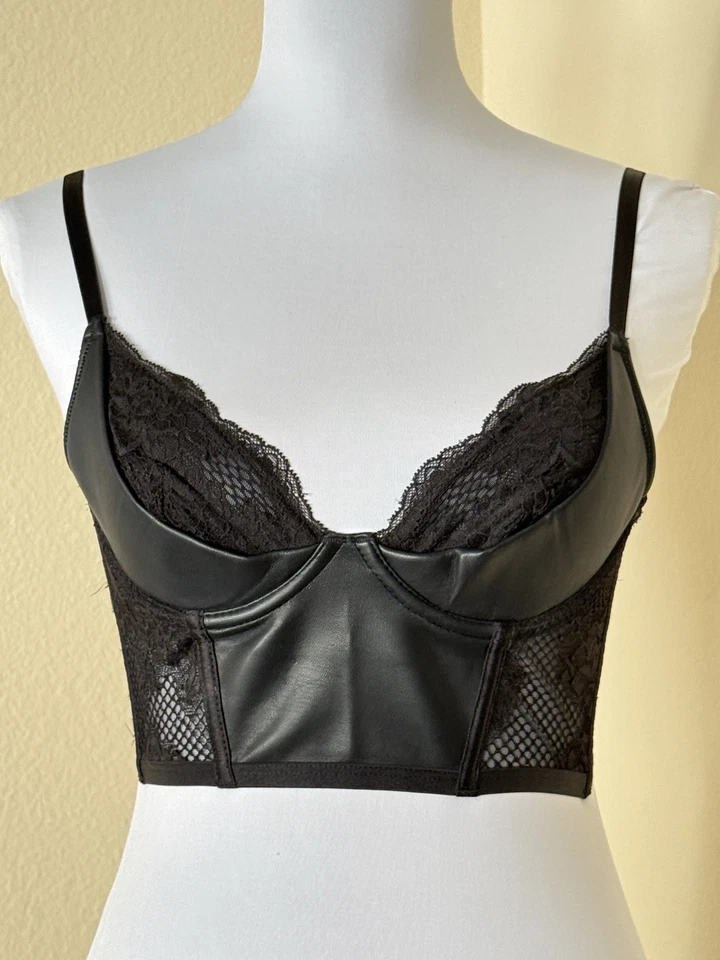 Sujetador corsé push-up de red de cuero sintético muy sexy Victoria's Secret nuevo con etiquetas 32B Foto 1 de 4