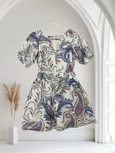 Vestido LOFT cachemir mezcla de lino manga abullonada para mujer 4 pequeño cinturón $99 - Imagen 1 de 23
