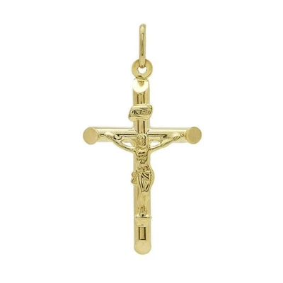 Colgante religioso cruz crucifijo Jesús oro amarillo 14k INRI 1,6" Foto 1 de 3