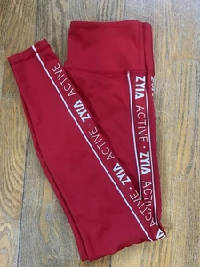 Zyia Active Light N Tight Leggings Size  6-8 Red Spell Out - Picture 1 of 6