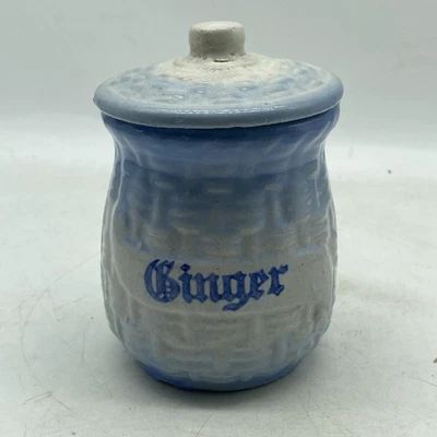 Tarro de especias de jengibre Morning Glory tejido de canasta azul y blanco esmalte de sal de gres 21 Foto 1 de 4