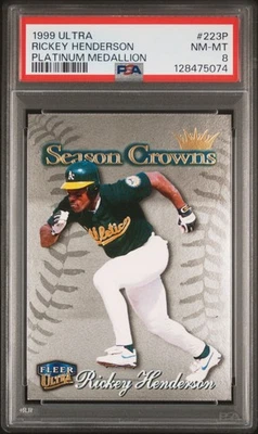 1999 Fleer Ultra Rickey Henderson Platinum Medallion /50 #223P PSA 8 - Image 1 of 2