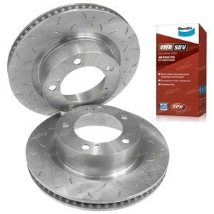 Front Slotted Disc Brake Rotors & Bendix 4WD Pads for Landcruiser 200 Series - Picture 1 of 4