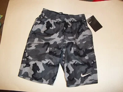 New Nike Small 8 9 elastic waist drawstring dri fit shorts boys gray black camo - Image 1 of 3