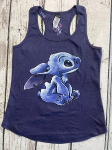 Disney Stitch Tank Top Womens Medium Blue Graphic Print Inside Print Lilo Parks - Picture 1 of 16