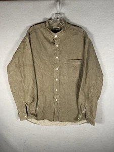 Vintage J.Crew Men's Band Collar Shirt Sz XL Deep Khaki 100% Cotton 90’s - Picture 1 of 11