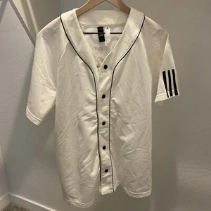 Adidas Baseball Jersey MENS Size L Black White Three Stripes Life Blank - Picture 1 of 4