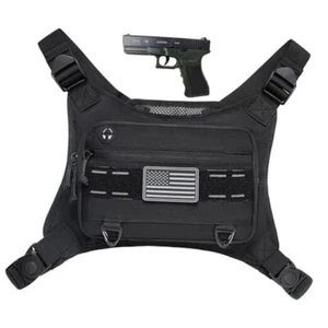 Sports Chest Pack for Men Front Chest Bag Fits Most Pistols Chest Pouch Black - Picture 1 of 7