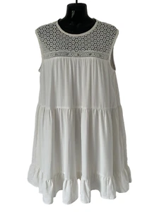 TOMMY HILFIGER STUNNING CREAM FLOATY DRESS WITH LACE NECKLINE SIZE M UK 12 NEW - Picture 1 of 7