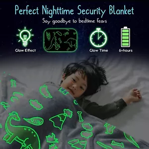 Dinosaur Glow in The Dark Blanket for Boys Girls - 60''x50'' Gray Dino... - Picture 1 of 9