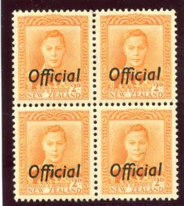 New Zealand 1947 Official 2d orange block of four MLH. SG O152. Sc O93. - Picture 1 of 2