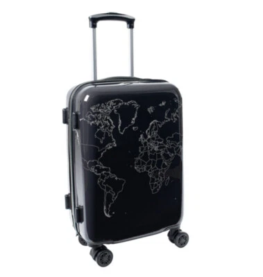 Handgepäck Reisekoffer Weltkarte Schwarz Hartschalentrolley Trolley Bowatex - Bild 1 von 4