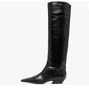 miss left Women Closed Square Toe Knee High Boot Wide Calf Low Chunky Heel Black - Picture 1 of 8