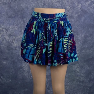Aeropostale Leaf Print Mini Skirt Elastic Waist Juniors Sz M Blue Red Teal Y2K - Picture 1 of 4