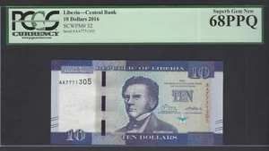 Liberia 10 Dollars 2016 P32 Uncirculated Graded 68 - Picture 1 of 2