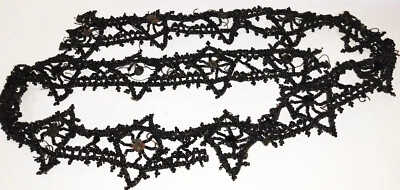 1800s Victorian Mourning Beaded Trim Cording Applique 2" X 28" Repair WB41-147 - Image 1 of 4