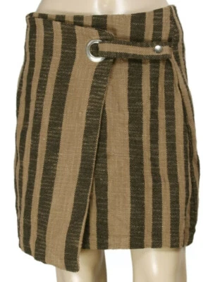 Falda envolvente Free People It's A rayas negra y marrón botón mini mediana M nueva Foto 1 de 4