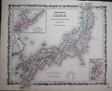 1863 Johnson's Atlas Map ~ JAPAN (14x18) ~Free S&H #753