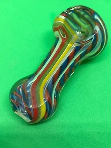 USA TOBACCO SMOKING HAND PIPE BLOWN GLASS WORK FLAT MOUTH PEANUT ART GJ70MC - Picture 1 of 12