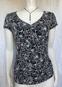 Vintage Y2K 2000s Top Mesh Black Floral Goth Fairy Grunge Career Office Small - Picture 1 of 24