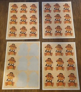 Vintage Thanksgiving Cute Pilgrim Bear w Pumpkin Stickers Hallmark 30ct New - Picture 1 of 16