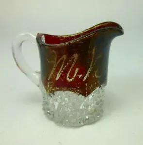Antique 1914 Souvenir Ruby Flashed Creamer Ruby Stained Pressed Glass 2 3/8" - Picture 1 of 6