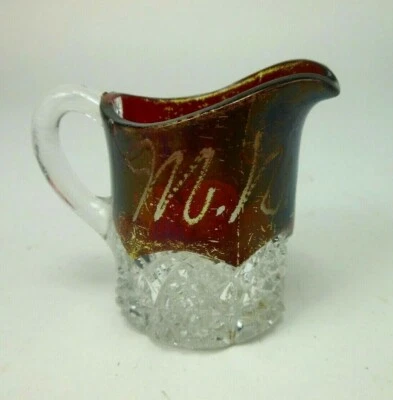 Antique 1914 Souvenir Ruby Flashed Creamer Ruby Stained Pressed Glass 2 3/8" - Image 1 of 4