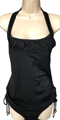Traje de baño Jaclyn Smith talla 18 negro de una pieza halter lados fruncidos para mujer Plus Foto 1 de 4
