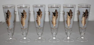 Vintage Libbey Gold Leaf Frosted Pilsner Glasses Set of 5 / 8-1/4” Tall - Picture 1 of 16