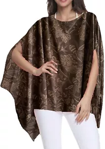 Braun Gold Blumen Poncho Kaftan Top Einheitsgröße Größen 10 bis 30 Freizeitkleidung Pool - Bild 1 von 3