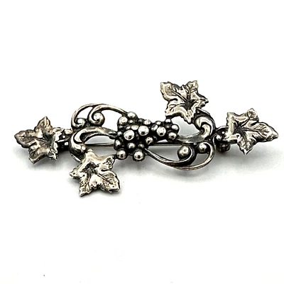 Broche de plata esterlina racimo de uva - 2" de colección figurativo racimo de vid hojas pin 925 Foto 1 de 4