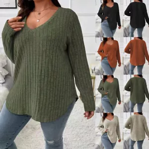 Plus Size Women Long Sleeve Shirt Blouse Ladies Loose V-Neck Pullover Top Soft + - Picture 1 of 18