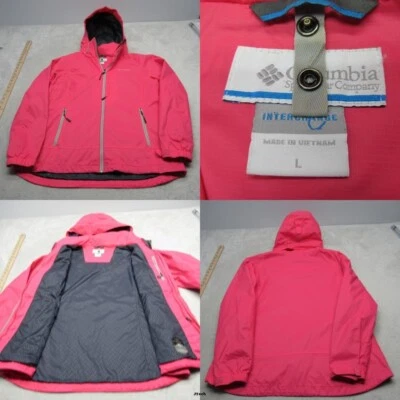 Columbia Jacket Womens Large Pink Full Zip Hooded Interchange Rain 3 In 1 Shell - Image 1 of 4